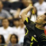 Indonesia's Sony Dwi Kuncoro prepares to hit a return to South Korea's Park Sung-hwan.