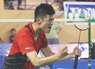 Big win: China&rsquo;s Chen Long celebrating his win over Indonesia&rsquo;s Taufik Hidayat Wednesday. Chen Long won 21-14, 20-22, 21-19.