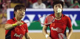 Full speed ahead: China&rsquo;s Ma Jin-Wang Xiaoli in action against Malaysia&rsquo;s Wong Pei Tty-Chin Eei Hui during the doubles finals yesterday. The Chinese pair won 21-9, 21-11.