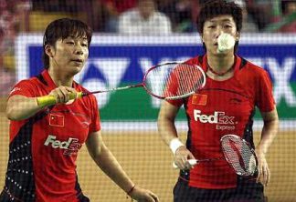 Full speed ahead: China&rsquo;s Ma Jin-Wang Xiaoli in action against Malaysia&rsquo;s Wong Pei Tty-Chin Eei Hui during the doubles finals yesterday. The Chinese pair won 21-9, 21-11.