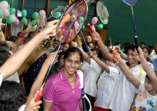 Hail the champ: Saina Nehwal gets a grand welcome at a felicitation function organised by Badminton45 in Mumbai on Saturday.