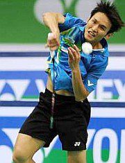 Gritty show: Hsieh Yu-hsing returns a shot to Arvind Bhat of India yesterday. Yu-hsing won 21-14, 19-21, 24-22.