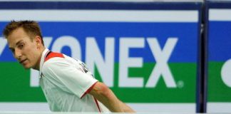 Peter Gade of Denmark in action