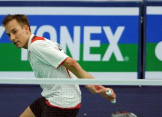 Peter Gade of Denmark in action