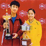 PODIUM: Boonsak Ponsana and 14-year-old Rachanok Intanon hold their silverware at the All-Thailand Championships.