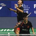 China’s Chen Zhiben(above) and Zhang Jinkang compete in their mixed doubles match against their compatriots Lu Kai and Bao Yixin at 2009 China Masters in Changzhou, east China’s Jiangsu Province, on Sept. 17, 2009.