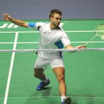 Joachim Persson of Denmark returns a shot during the men’s singles match against China’s Liu Jingru at 2009 China Masters in Changzhou, east China’s Jiangsu province, on Sept. 16, 2009. Persson won 2-0.