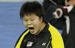 All fired up: Tee Jin Yi celebrates her 21-18, 21-11 victory over Japan&rsquo;s Minatsu Mitani yesterday.