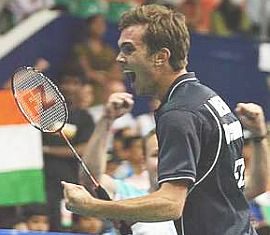 Danish delight: Jan O Jorgensen downed Chen Jin and will face Lin Dan (below, right) for the China Open crown.