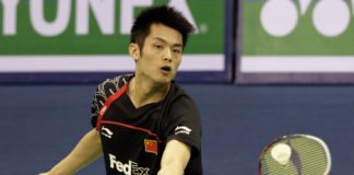 China&rsquo;s Lin Dan hitting a shot against Suppanyu Avihingsanon of Thailand during the Asian Championship on Wednesday.
