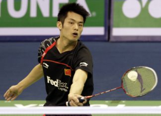 China&rsquo;s Lin Dan hitting a shot against Suppanyu Avihingsanon of Thailand during the Asian Championship on Wednesday.