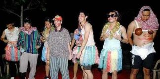 Dressed to kill: Thomas and Uber Cup players participate in a fancy dress contest during their motivation camp in Port Dickson Sunday.