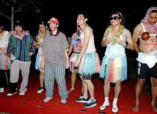 Dressed to kill: Thomas and Uber Cup players participate in a fancy dress contest during their motivation camp in Port Dickson Sunday.