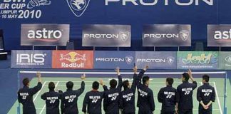 Peace wave? Malaysia's badminton squad wave to fans before the tournament proper gets under way