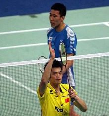 True grit: China's Lin Dan acknowledging the cheers from the crowd after beating South Korea's Park Sung-hwan 21-16, 21-15 in the first singles yesterday. China went on to win 3-0 to reach the semi-finals