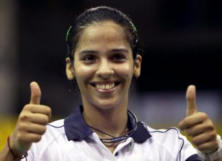 Saina Nehwal flashes the victory sign. Saina has been chosen brand ambassador of Andhra Pradesh tourism.
