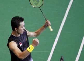 Indonesia's Taufik Hidayat celebrates after defeating South Korea's Park Sung-hwan during their Men's semi-final match at the 2010 Badminton World Championships at the Coubertin stadium in Paris, August 28, 2010.