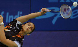 Saina Nehwal of India plays against Susan Egelstaff of Scotland in the women&rsquo;s singles semifinal badminton match of the XIX Commonwealth Games at the Siri Fort sports Complex in New Delhi on October 12, 2010.