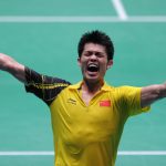 Lin, 27, roared with both fists high in the air after he fought to the 21-13, 15-21, 21-10 victory while his girlfriend and former teammate Xie Xingfang cheered for him in the stands.