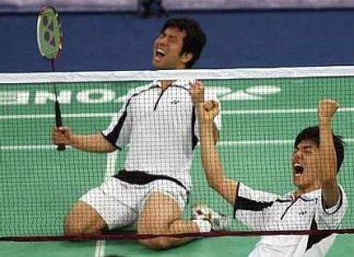 Indomitable pair: South Korea&rsquo;s Jung Jae-sung (left) and Lee Yong-dae beat China&rsquo;s Cai Yun-Fu Haifeng to win the China Masters men&rsquo;s doubles title Sunday.