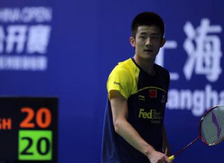 China's Chen Long competes at the China Open on November 24th, 2011 in Shanghai, China.