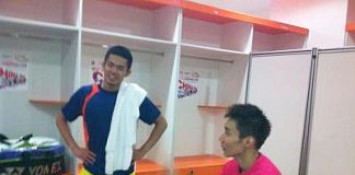 Healthy rivalry: Lin Dan sharing a light moment with Lee Chong Wei in the dressing room after their China Open semi-final match last week.