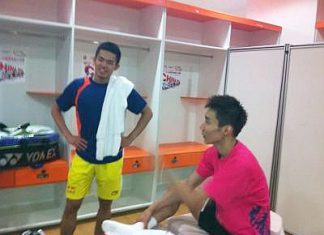 Healthy rivalry: Lin Dan sharing a light moment with Lee Chong Wei in the dressing room after their China Open semi-final match last week.