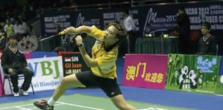 Tee Jing Yi returns a shot to Singapore&rsquo;s Gu Juan yesterday. Jing Yi won 21-13, 10-21, 21-15.