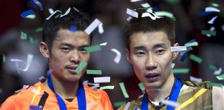 Shuttle run: All England Open Champion Lin Dan of China (left) with Lee Chon Wei of Malaysia