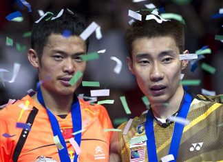 Shuttle run: All England Open Champion Lin Dan of China (left) with Lee Chon Wei of Malaysia