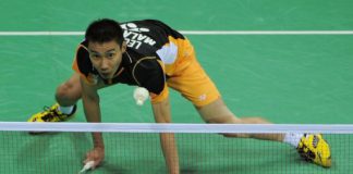 Malaysia's Lee Chong Wei, seen here in April, sustained a serious ankle injury at the Thomas Cup Tuesday