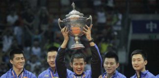 China retained the Thomas Cup in convincing style by beating arch-rival South Korea 3-0 at the Wuhan Sports Complex Gymnasium here today.