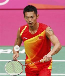 China's Dan Lin plays against South Korea's Lee Hyun Il during their men's singles badminton semifinals match during the London 2012 Olympic Games at the Wembley Arena August 3, 2012.