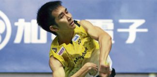 Chong Wei Feng returns a shot to India&rsquo;s Ajay Jayaram in the Japan Open yesterday.