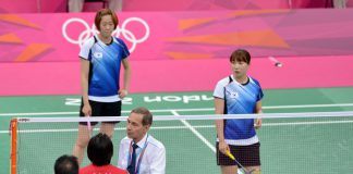 Referee Torsten Berg tried to get players from Indonesia (near court) and South Korea to try their hardest during this match at the London Olympics. The format gave some teams an incentive to lose &mdash; in order to get easier opponents in upcoming matches. That format's being changed