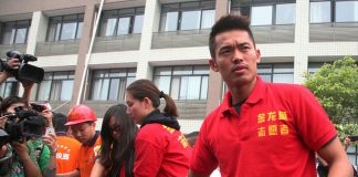 China's most famous badminton couple, world champions Lin Dan and Xie Xingfang, donate 2.2 million yuan to the quake-hit zone in Sichuan province. The couple arrive in Ya'an city on Monday, April 22, 2013 to visit and console the survivors. Their donation is the largest from China's sports circle. A 7.0-magnitude earthquake jolted Lushan County of Ya'an City in the morning on April 20.