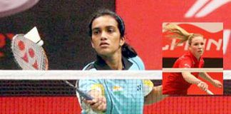 Promising players: India&rsquo;s P. V. Sindhu returns a shot to China&rsquo;s Wang Yihan during their Group A match at the Sudirman Cup yesterday. Inset: Line Kjaersfeldt of Denmark.