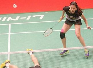 Floored: Chan Peng Soon (left) and Goh Liu Ying fail to return a shot to Germany&rsquo;s Micheal Fuchs and Birgit Michels during their Sudirman Cup match on Tuesday.