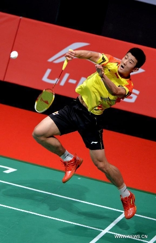 China's Chen Long competes during the men's singles badminton match against Indonesia's Tommy Sugiarto at the quarterfinals of the Sudirman Cup World Team Badminton Championships in Kuala Lumpur, Malaysia, on May 23, 2013. Chen won 2-0.