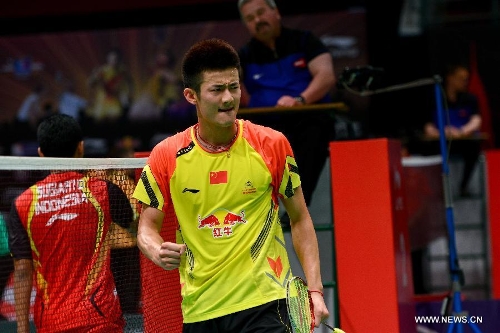 China's Chen Long competes during the men's singles badminton match against Indonesia's Tommy Sugiarto at the quarterfinals of the Sudirman Cup World Team Badminton Championships in Kuala Lumpur, Malaysia, on May 23, 2013. Chen won 2-0.