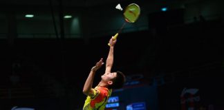 China's Chen Long competes during the men's singles badminton match against Indonesia's Tommy Sugiarto at the quarterfinals of the Sudirman Cup World Team Badminton Championships in Kuala Lumpur, Malaysia, on May 23, 2013. Chen won 2-0.