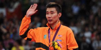 Lee Chong Wei of Malaysia with his Silver medal on the podium after the Men&rsquo;s Singles Badminton Gold Medal match at London 2012 Olympic Games