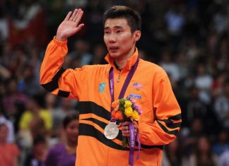 Lee Chong Wei of Malaysia with his Silver medal on the podium after the Men&rsquo;s Singles Badminton Gold Medal match at London 2012 Olympic Games