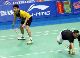 Men's pair Koo Kien Keat-Tan Boon Heong during a training session at the Tianhe Gymnasium. The world No.2 have been given a free ride into the third round following the withdrawal of three other pairs.