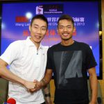 Face-off: World No.1 Lee Chong Wei (left) and China's four-time world champion Lin Dan during a press conference at the Tianhe Gymnasium.