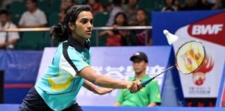 P. V. Sindhu of India at the World Badminton Championships in Guangzhou, China on August 10, 2013.