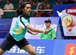 P. V. Sindhu of India at the World Badminton Championships in Guangzhou, China on August 10, 2013.