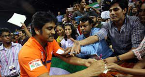 Indian Badminton League - Telugu movie star Nagarjuna, co-owner of the Mumbai Masters, looked pleased as punch and enjoyed his time with the fans and supporters at the Siri Fort Sports Complex.