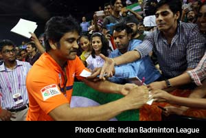 Indian Badminton League - Telugu movie star Nagarjuna, co-owner of the Mumbai Masters, looked pleased as punch and enjoyed his time with the fans and supporters at the Siri Fort Sports Complex.