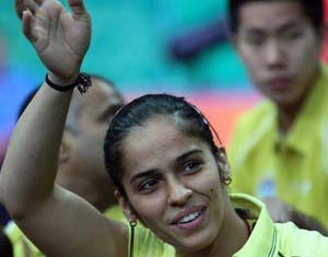 Saina Nehwal after her women's singles win.